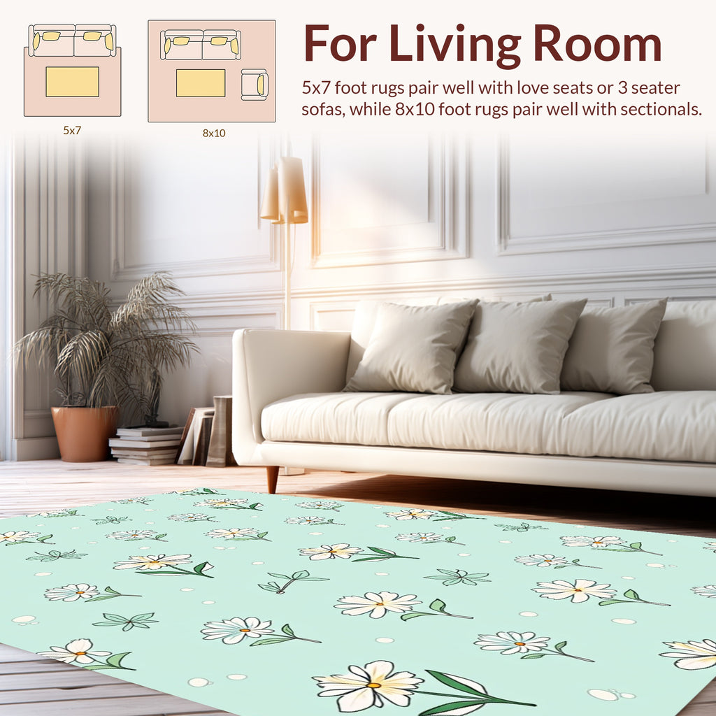 Daisies Pattern With Light Blue Background Rug