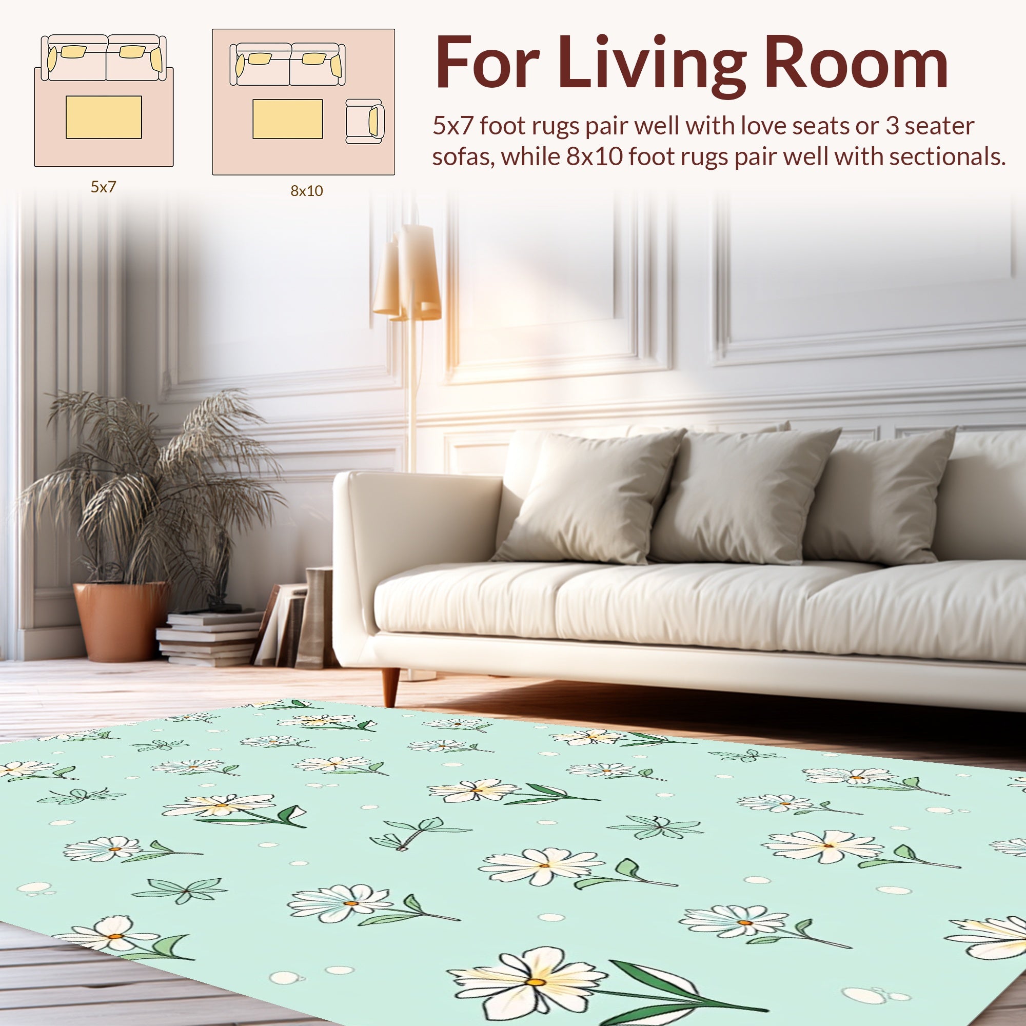 Daisies Pattern With Light Blue Background Rug