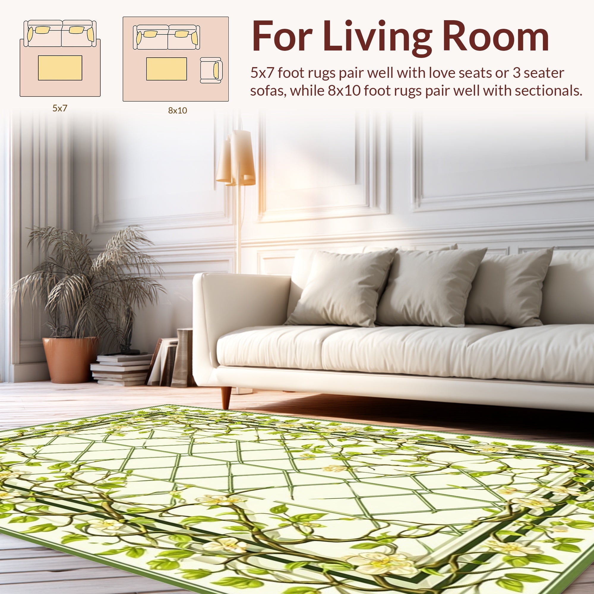 Vining Floral Lace Patterned Rug