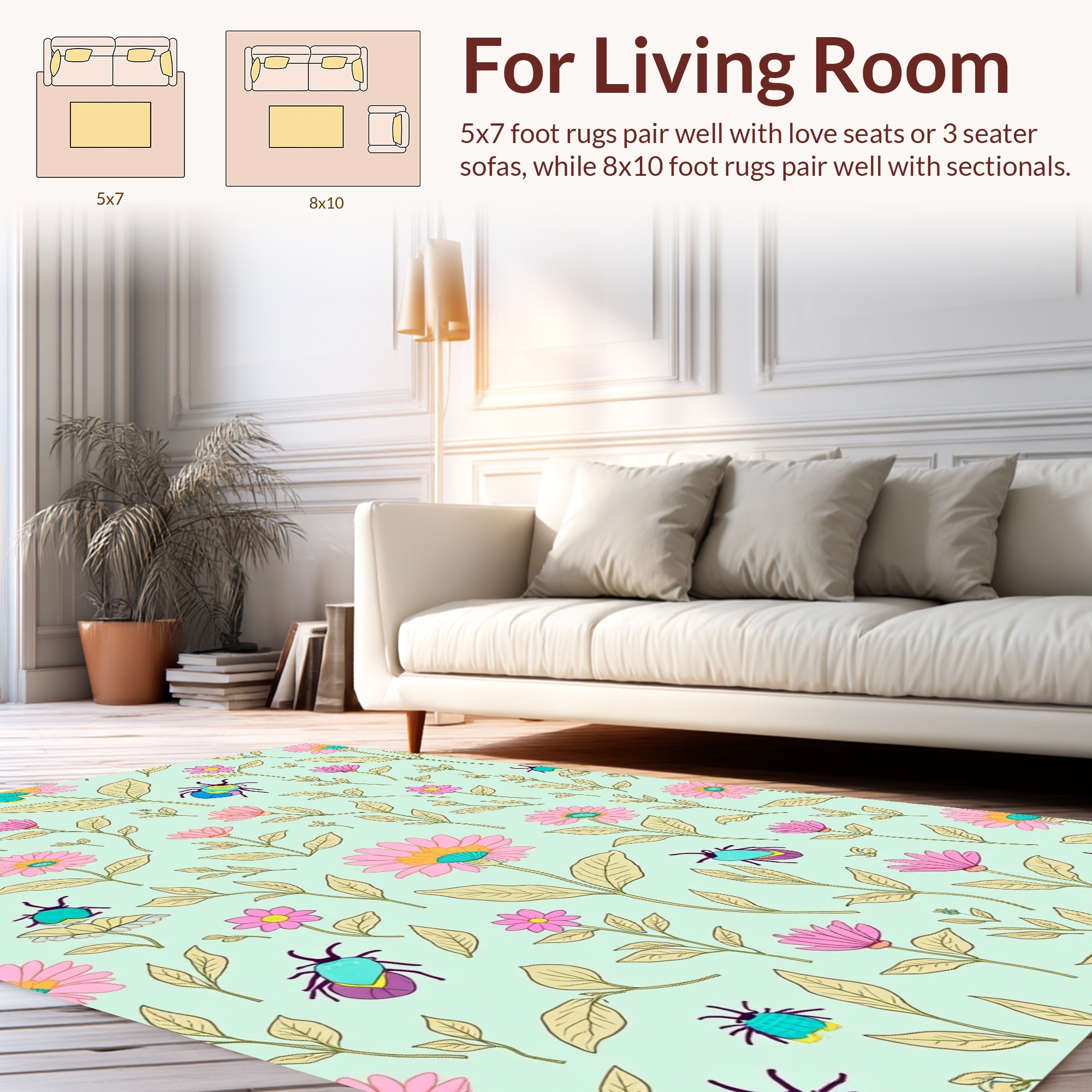 Whimsical Floral 2 Insect Pattern Rug