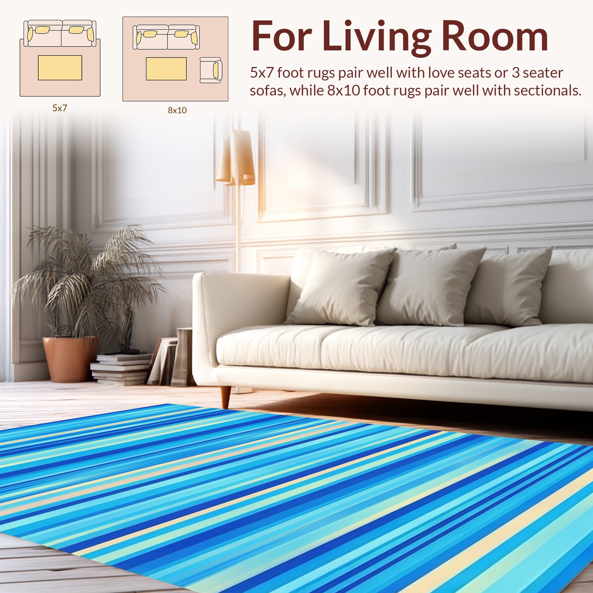 Cool Blue Stripe Pattern Decor Rug