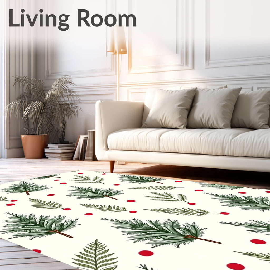 Green Pine Sprigs Red Berry Garland Rug