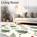 Green Pine Sprigs Red Berry Garland Rug