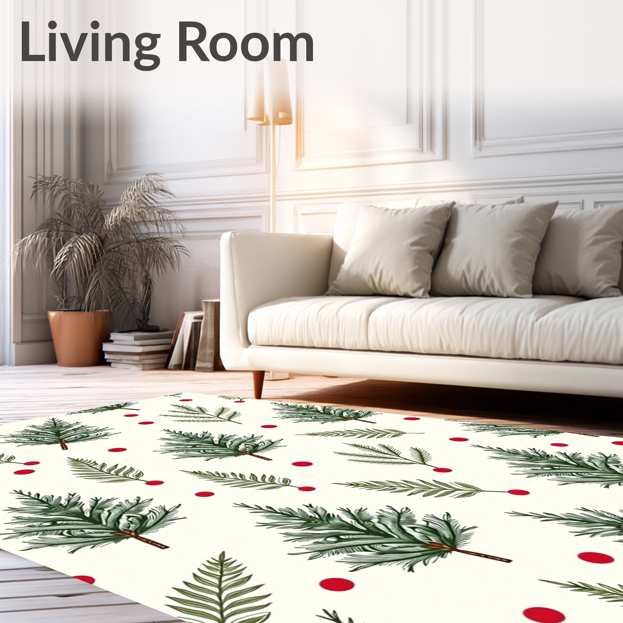 Green Pine Sprigs Red Berry Garland Rug