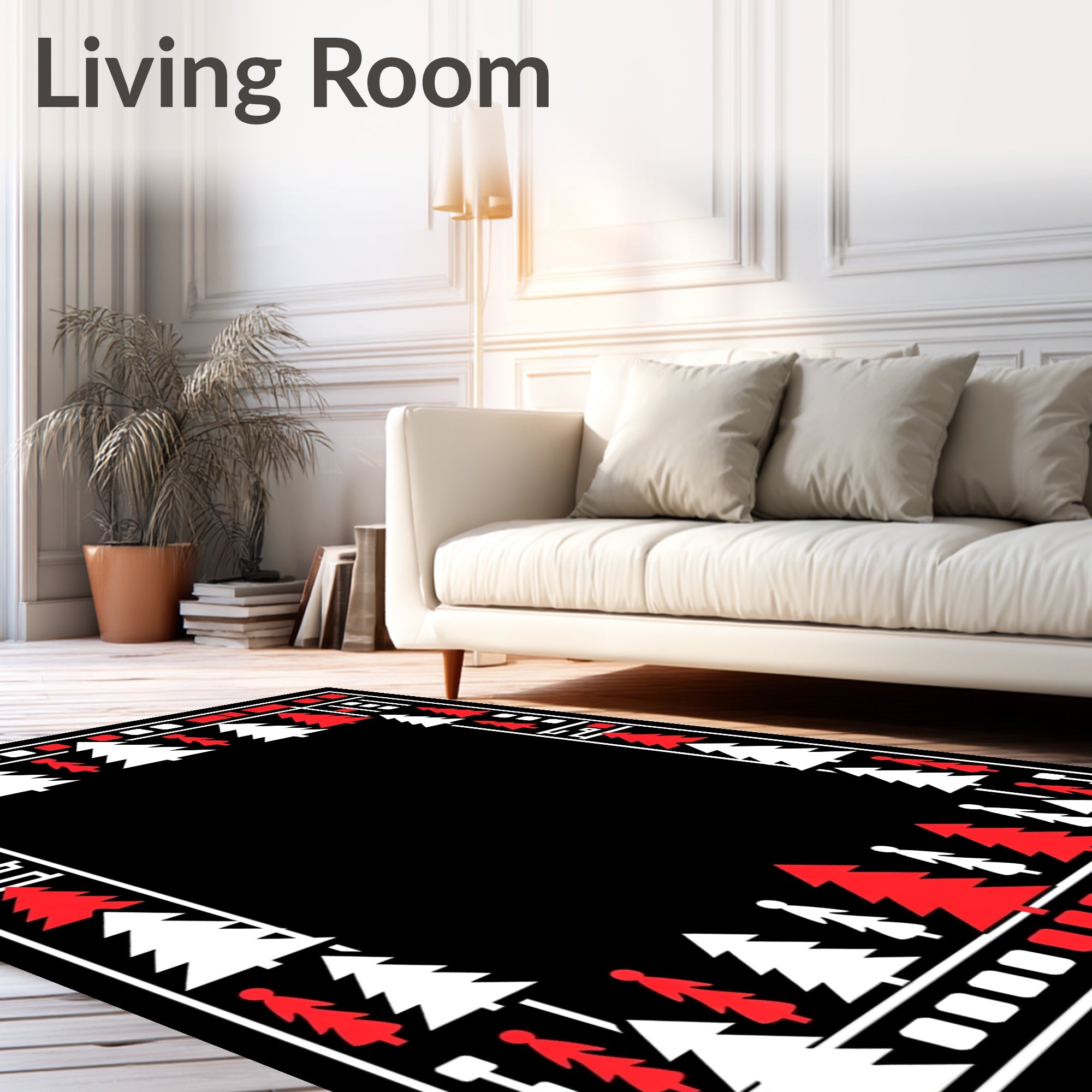 Red White Festive Pine Border Rug
