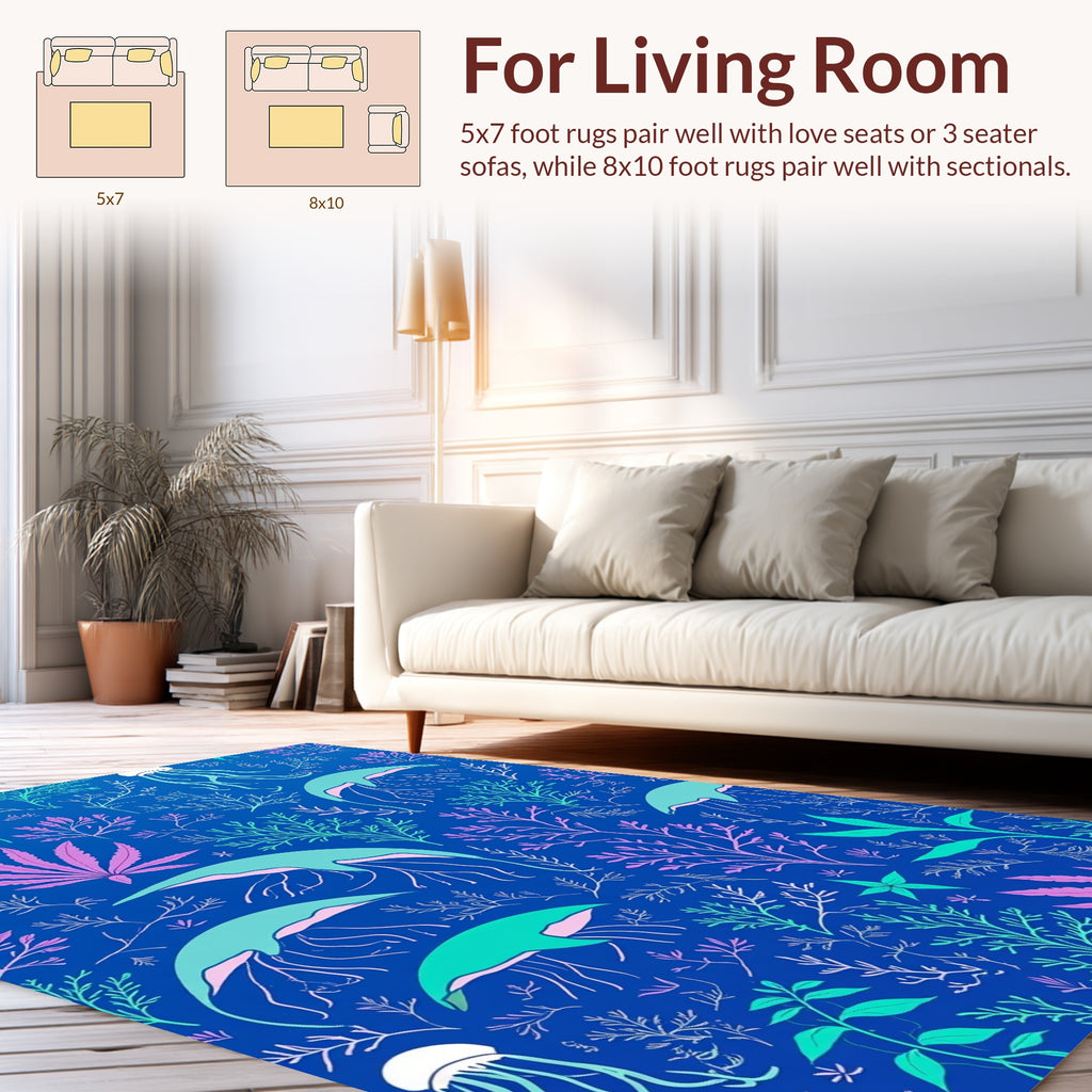 Oceanic Jellyfish Seaweed Pattern Rug