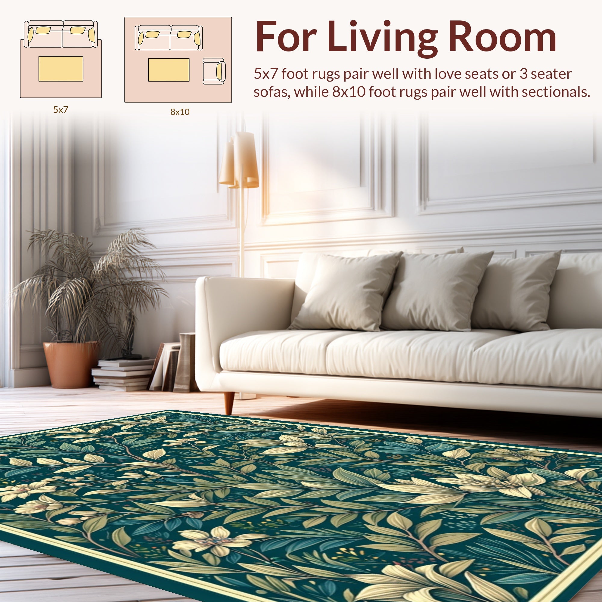 Verdant Floral Botanical Pattern Rug