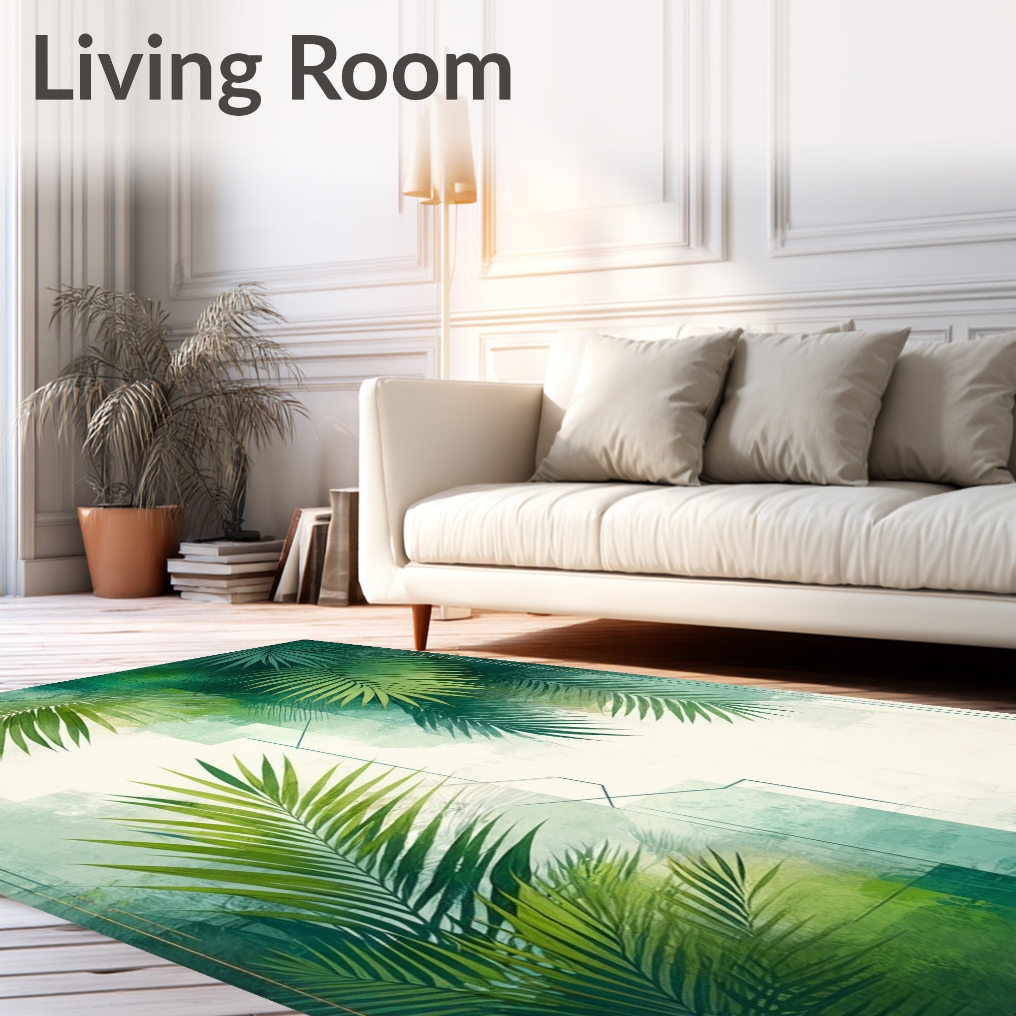 Nature Inspired Geometric Palm Leaf Art Rug