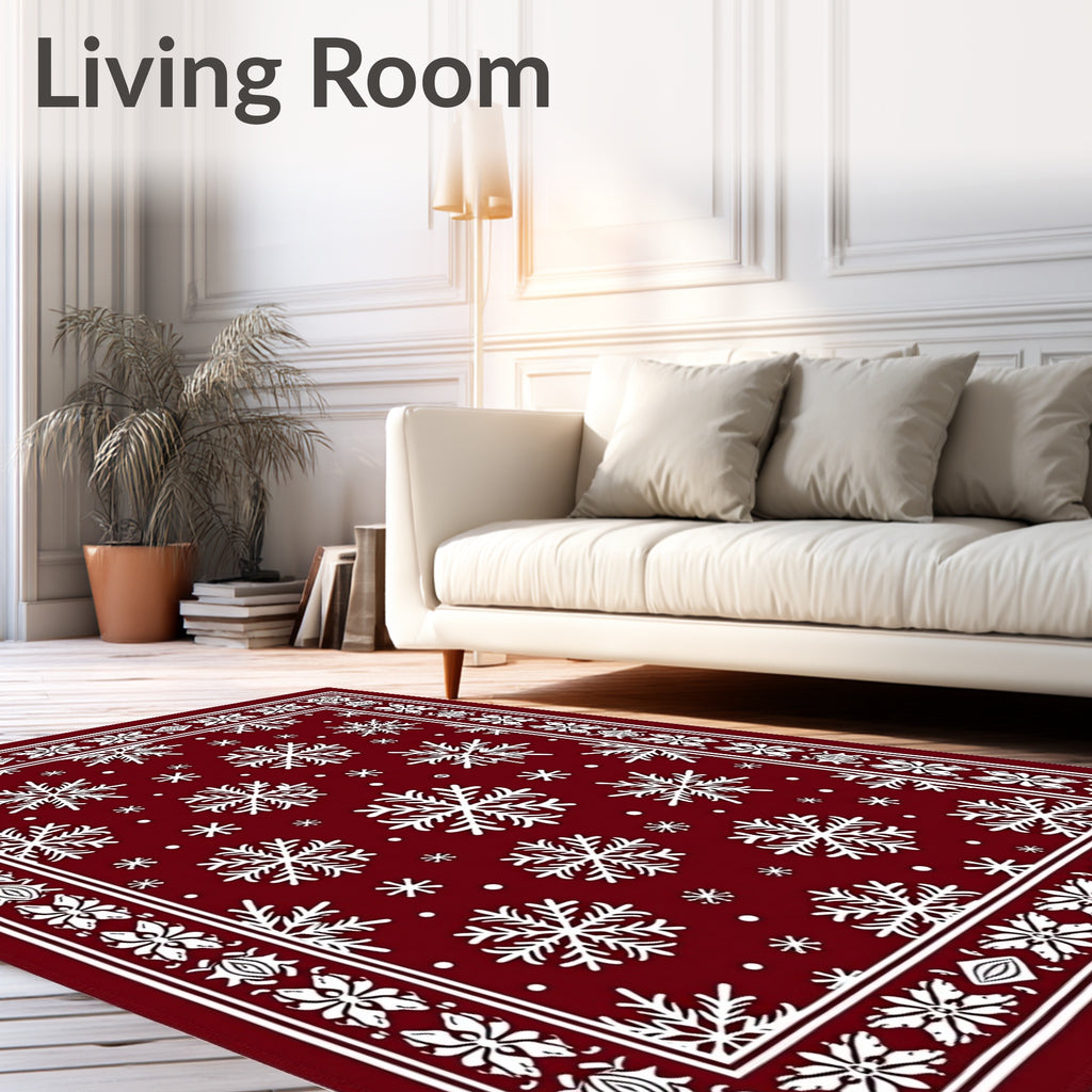 Deep Red Snowflake Border Rug