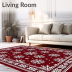 Deep Red Snowflake Border Rug