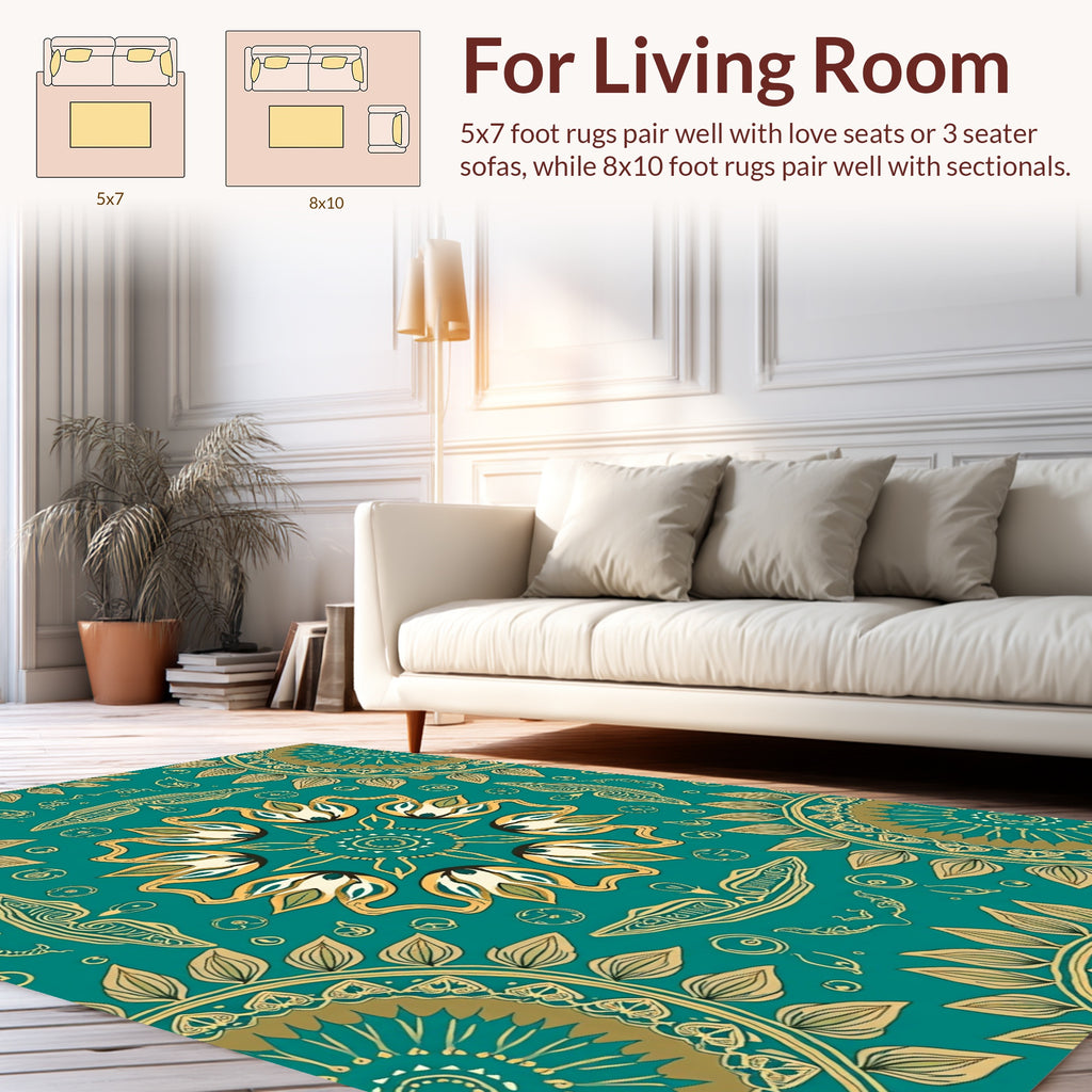 Mandala Floral Patterned Teal Rug