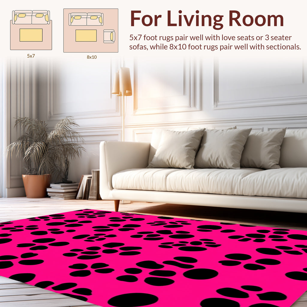Bold Pink Paw Print Pattern Rug