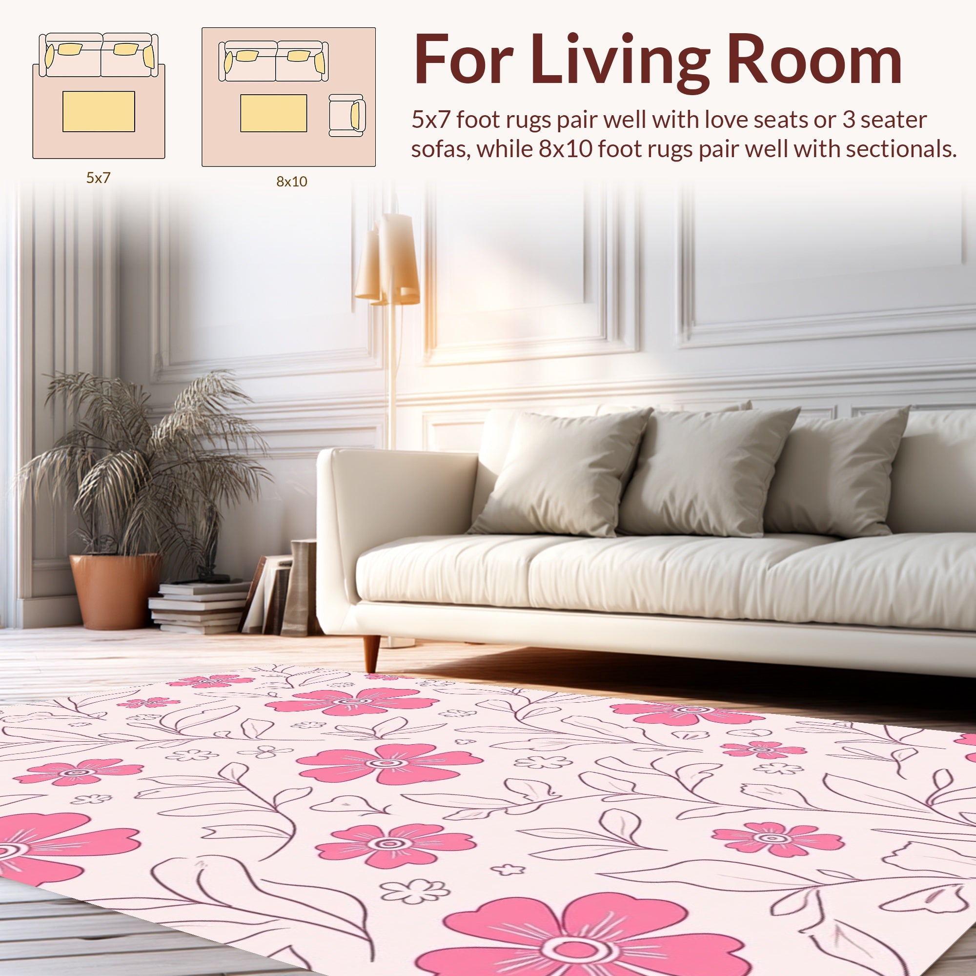 Pink Floral Outline Pattern Rug