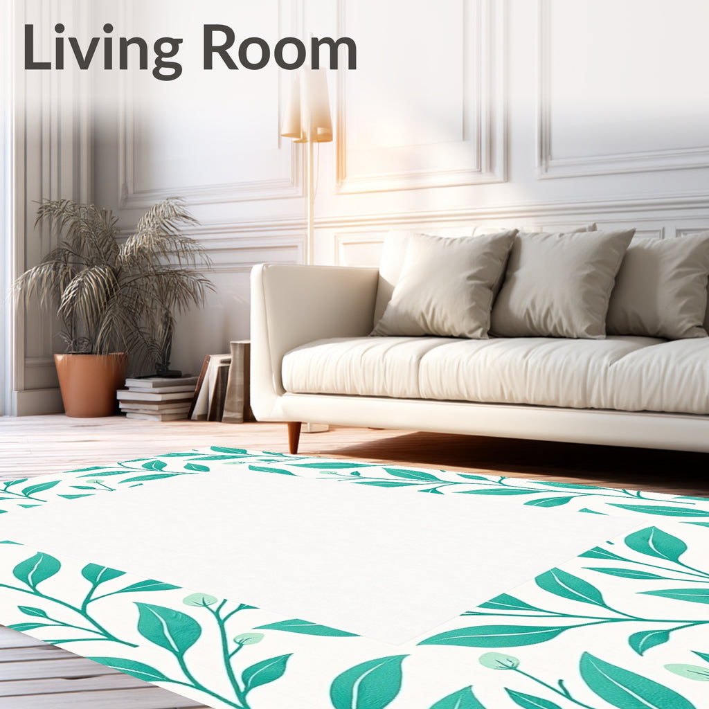 Teal Botanical Vines Border Rug