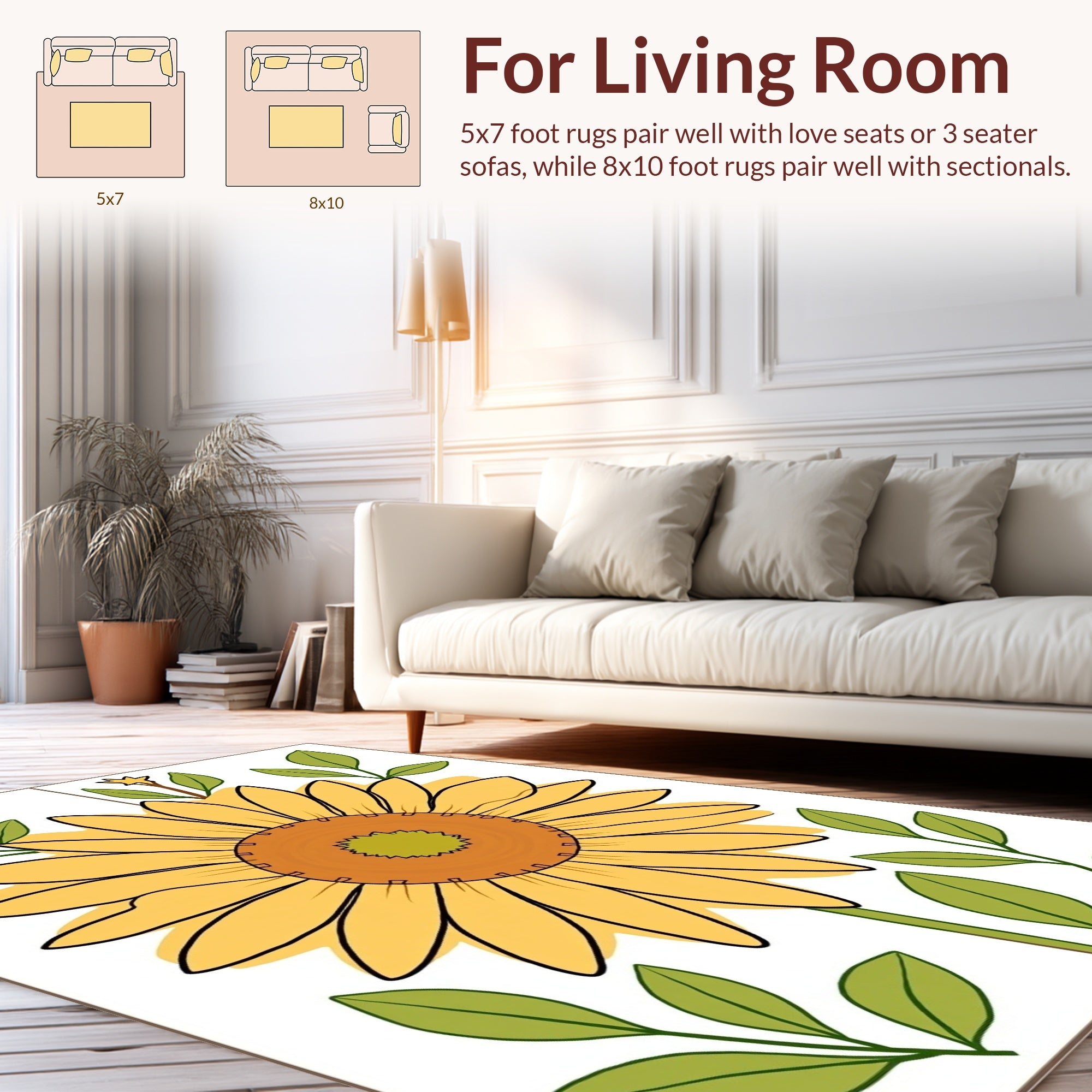 Happy Sunflower Floral Design Rug
