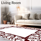 Crimson Swirl Scrollwork Frame Rug