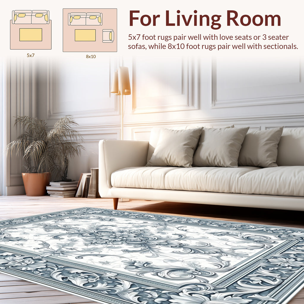 Ornate Floral Scrollwork Design Rug