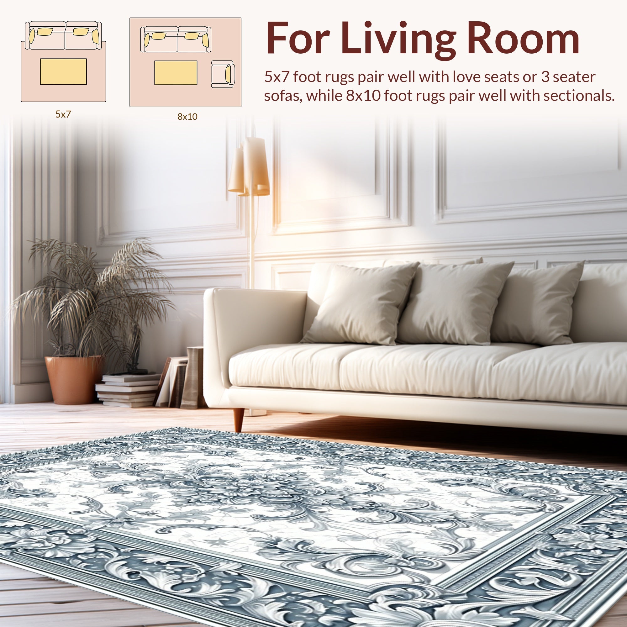 Ornate Floral Scrollwork Design Rug