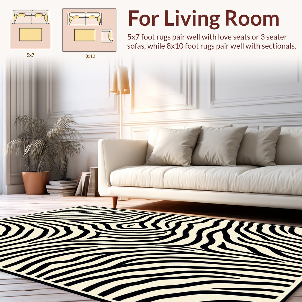 Bold Black Zebra Stripe Design Rug