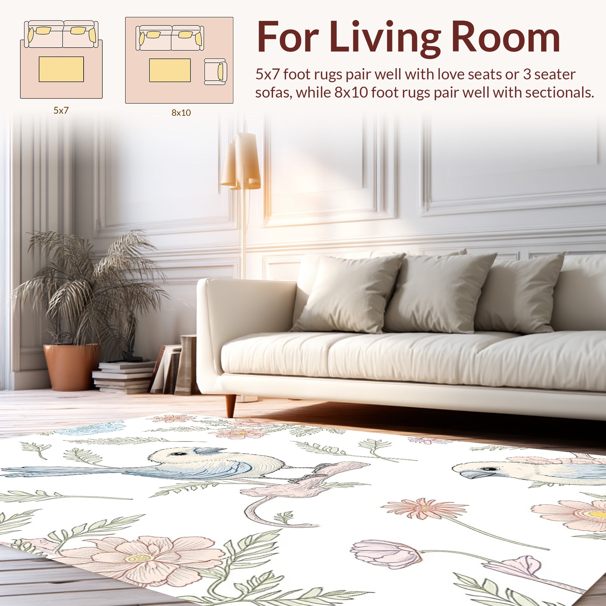 Whimsical Bird Floral Pattern Rug