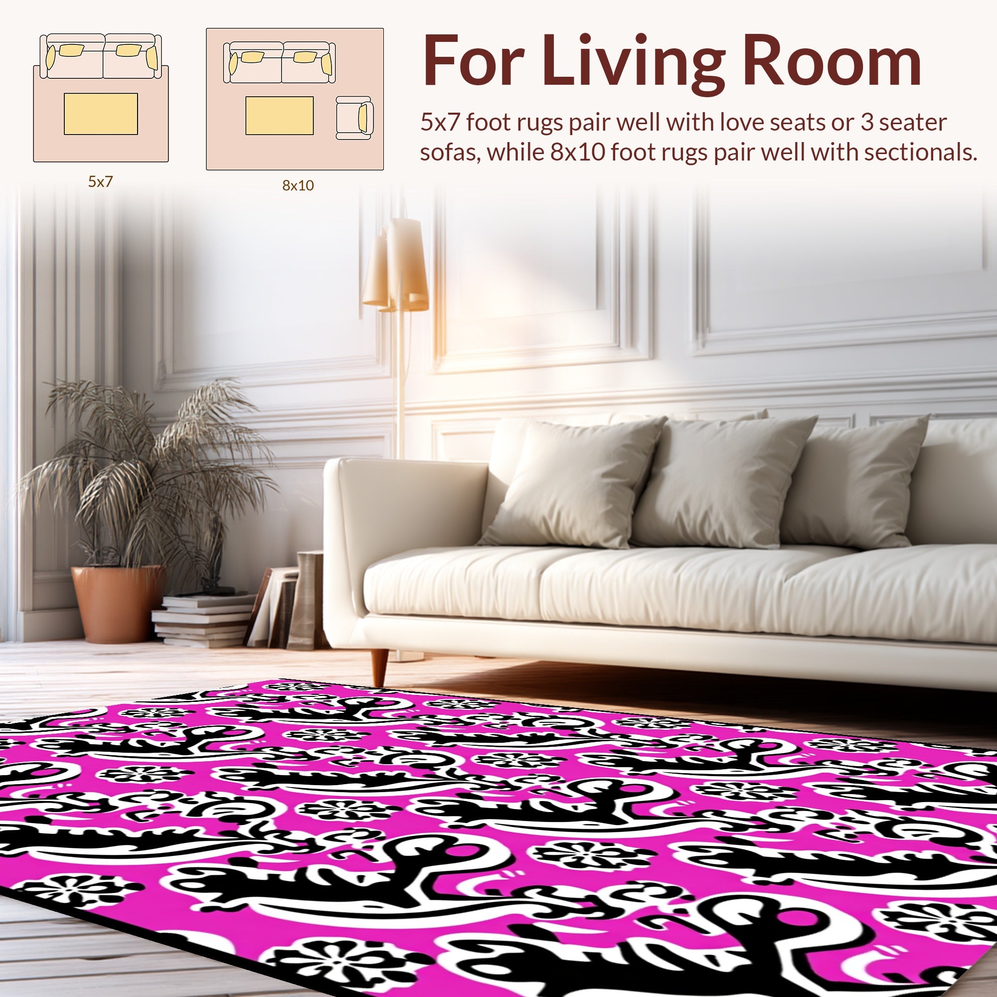 Bold Black White Floral Accents Rug