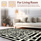 Black Cream Intricate Geometric Pattern Design Rug