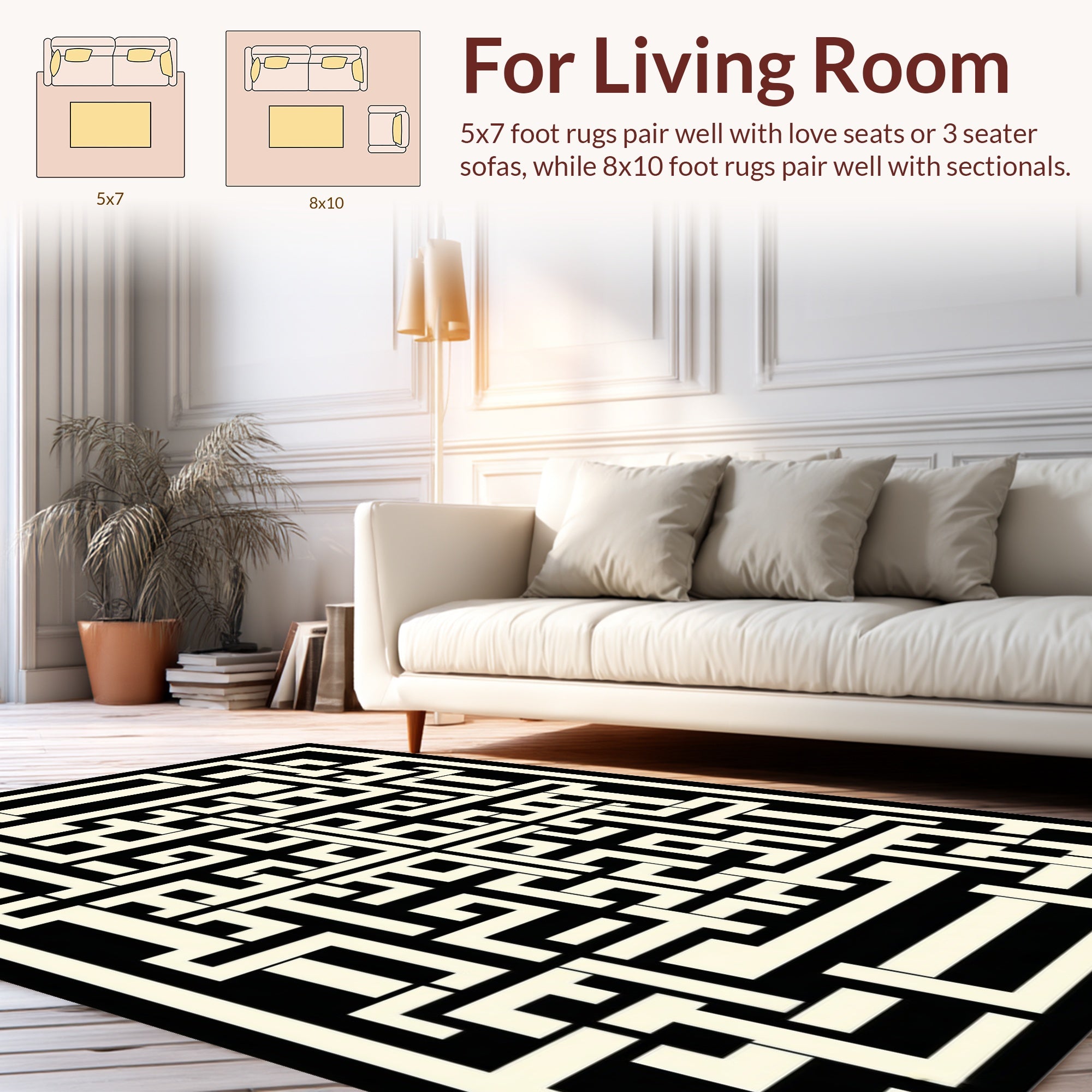 Black Cream Intricate Geometric Pattern Design Rug