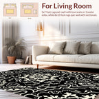 Intricate Black White Floral Pattern Rug