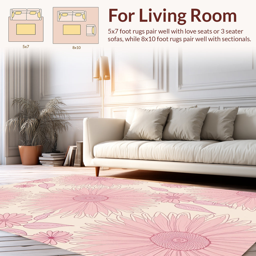 Pink Cream Daisy Outline Rug