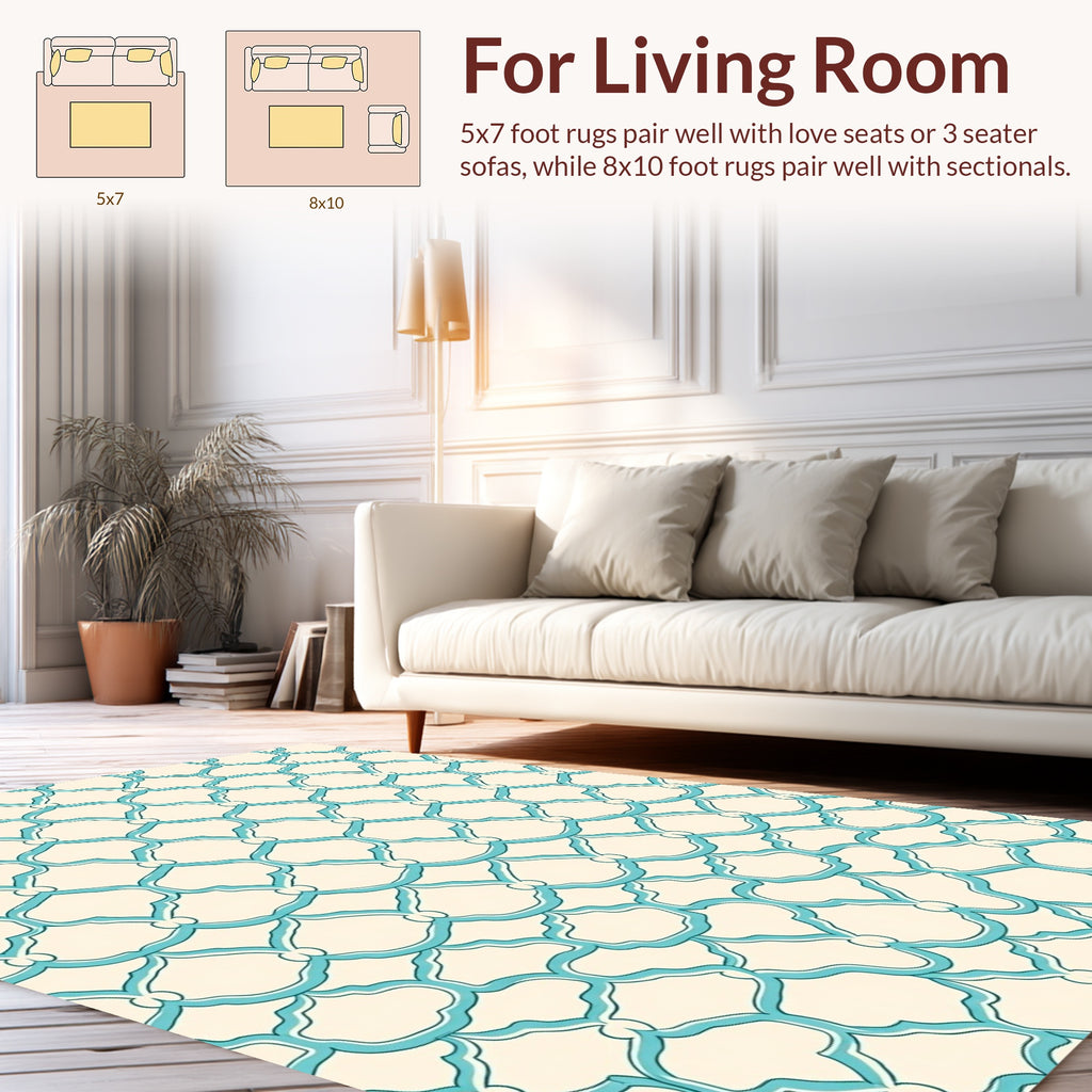 Aqua Arabesque Geometric Pattern Rug
