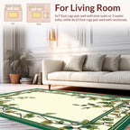 Vine Leaf Patterned Green Border Rug