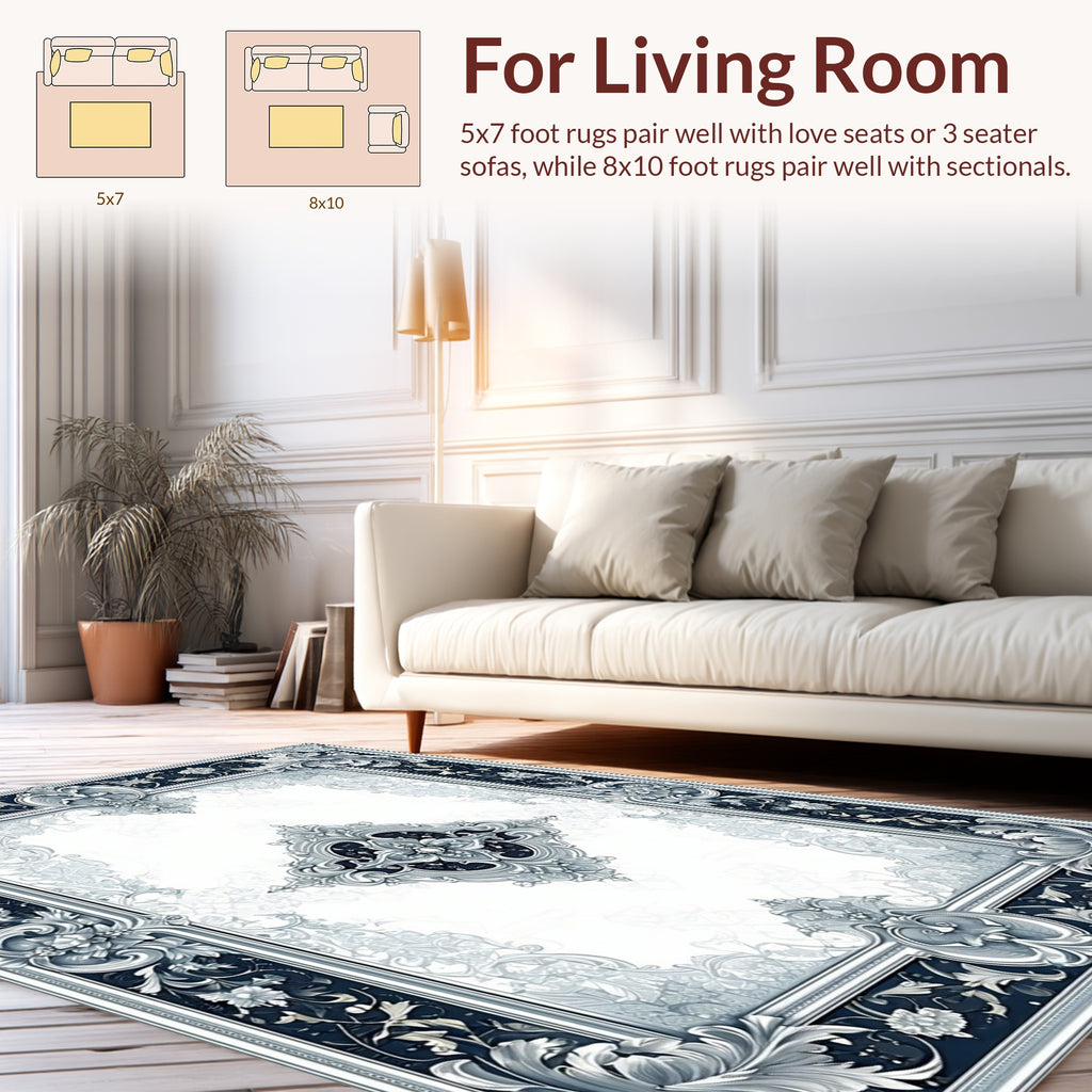 Ornate Floral Crest Grey Rug