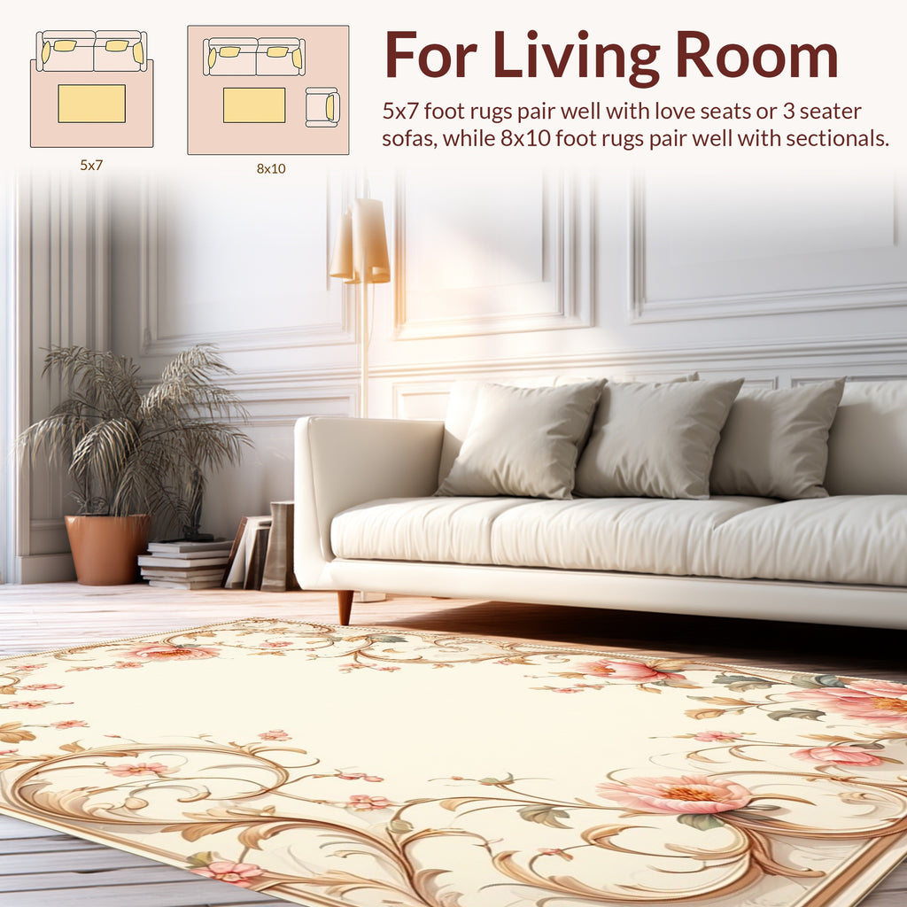 Romantic Floral Scrollwork Pattern Rug