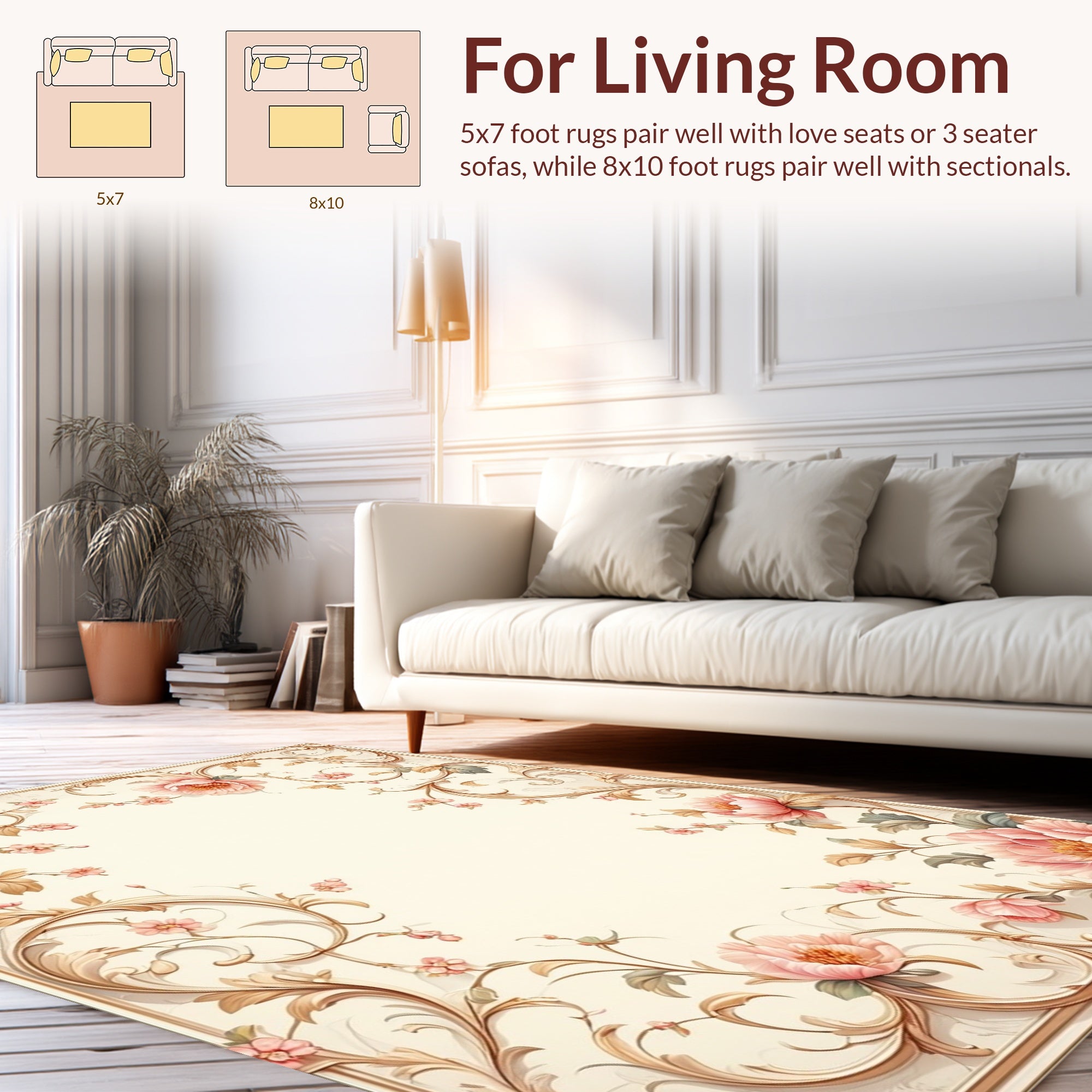 Romantic Floral Scrollwork Pattern Rug