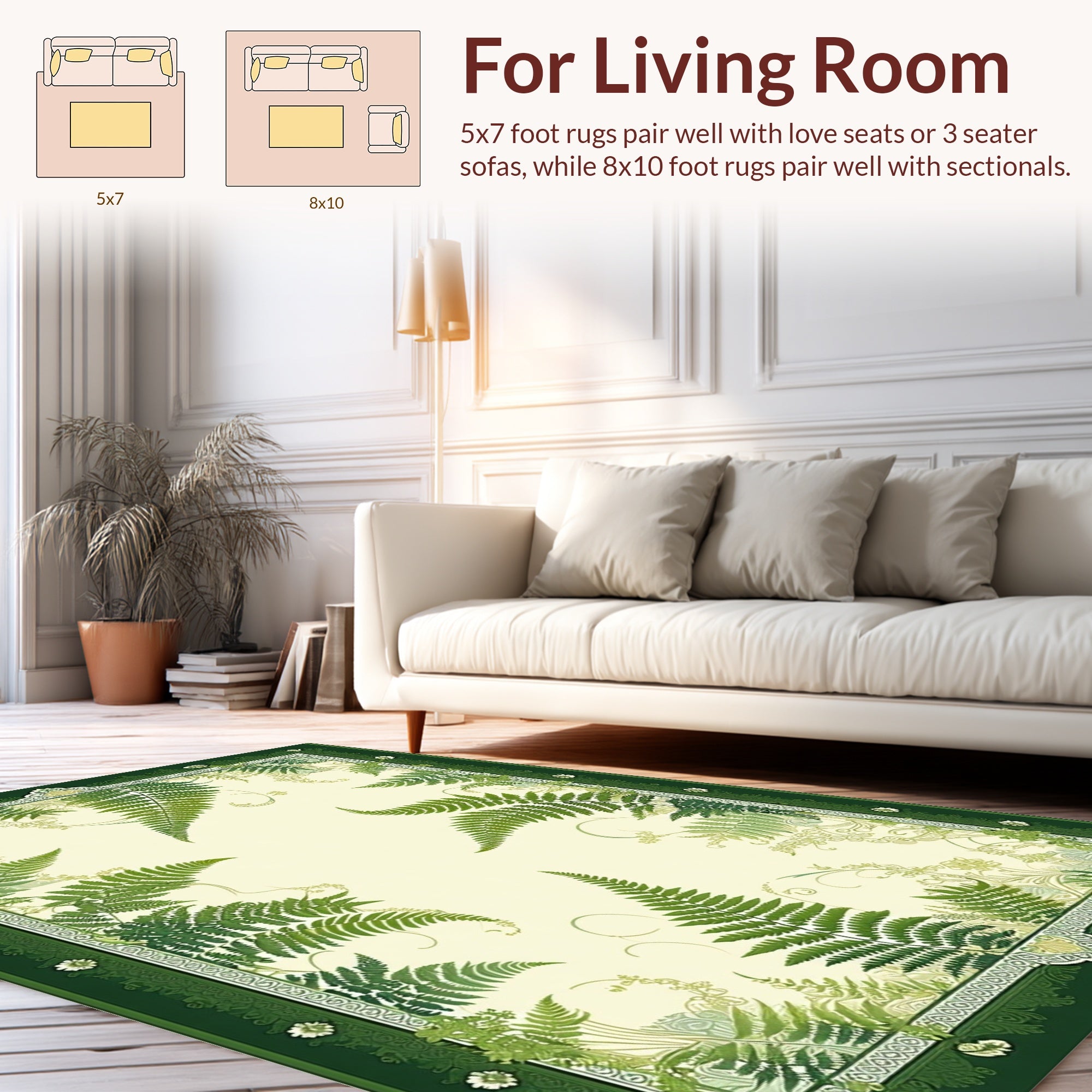 Green Fern Garden Botanical Pattern Rug