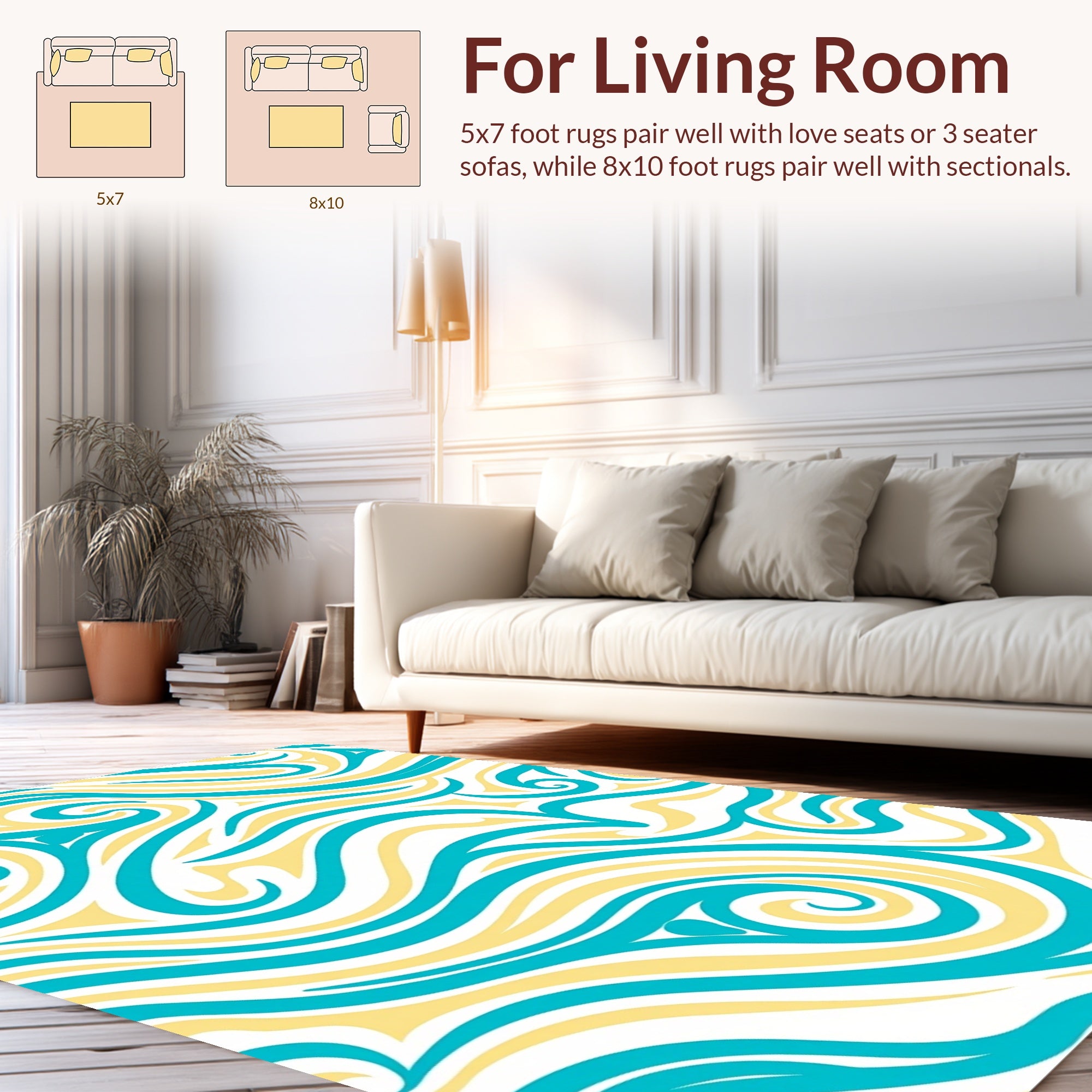 Teal Yellow Abstract Swirl Pattern Rug