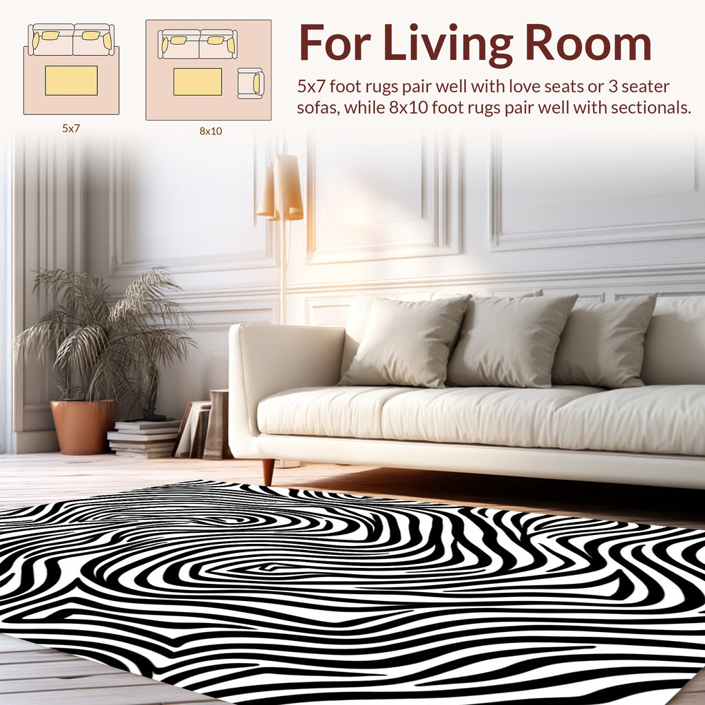 Bold Black White Abstract Stripes Rug