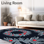 Festive Teal White Holly Berry Wreath Rug