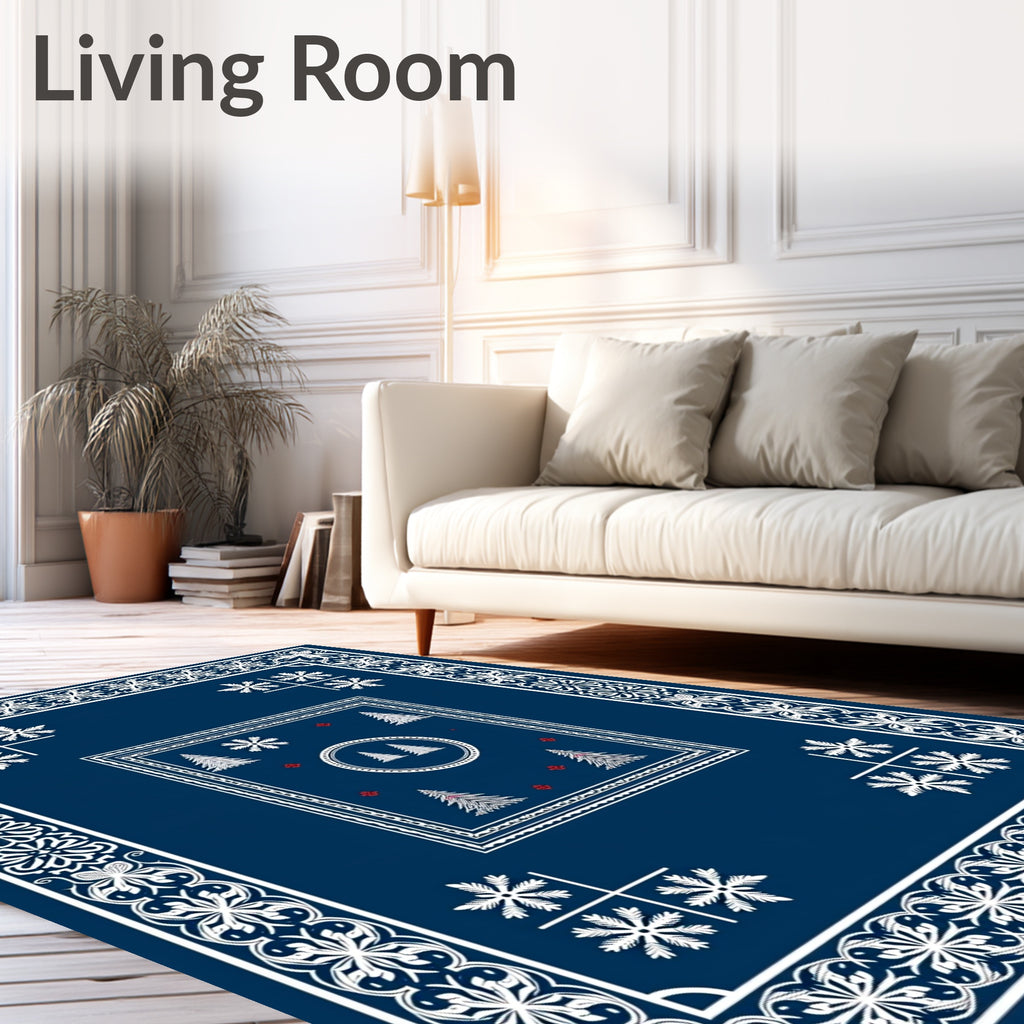 Nautical White Pine Snowflake Border Rug