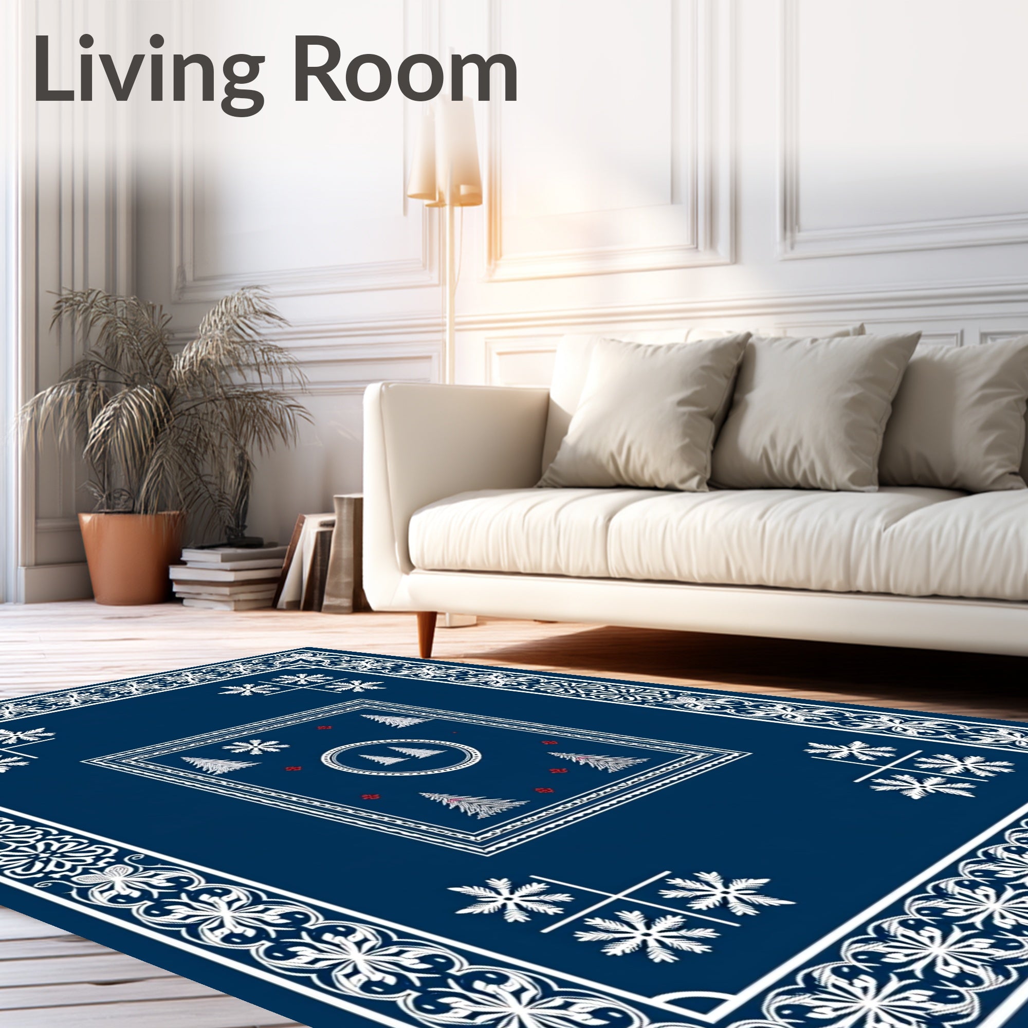 Nautical White Pine Snowflake Border Rug