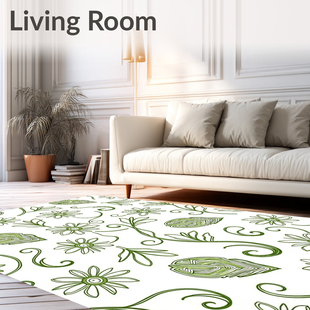 Whimsical Green Floral Swirl Garden Rug