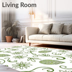 Whimsical Green Floral Swirl Garden Rug