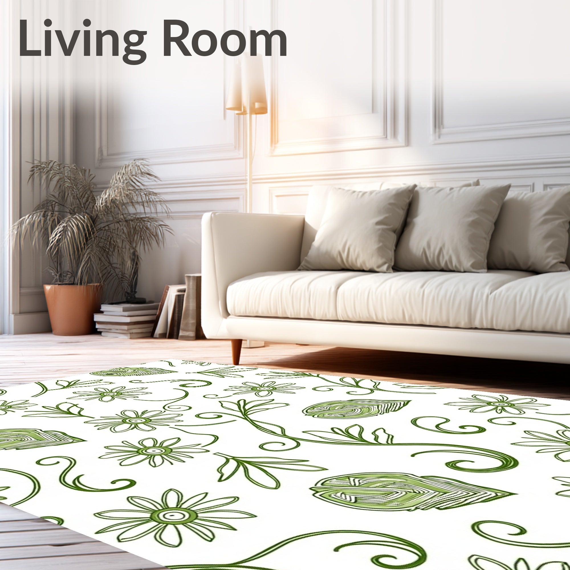 Whimsical Green Floral Swirl Garden Rug