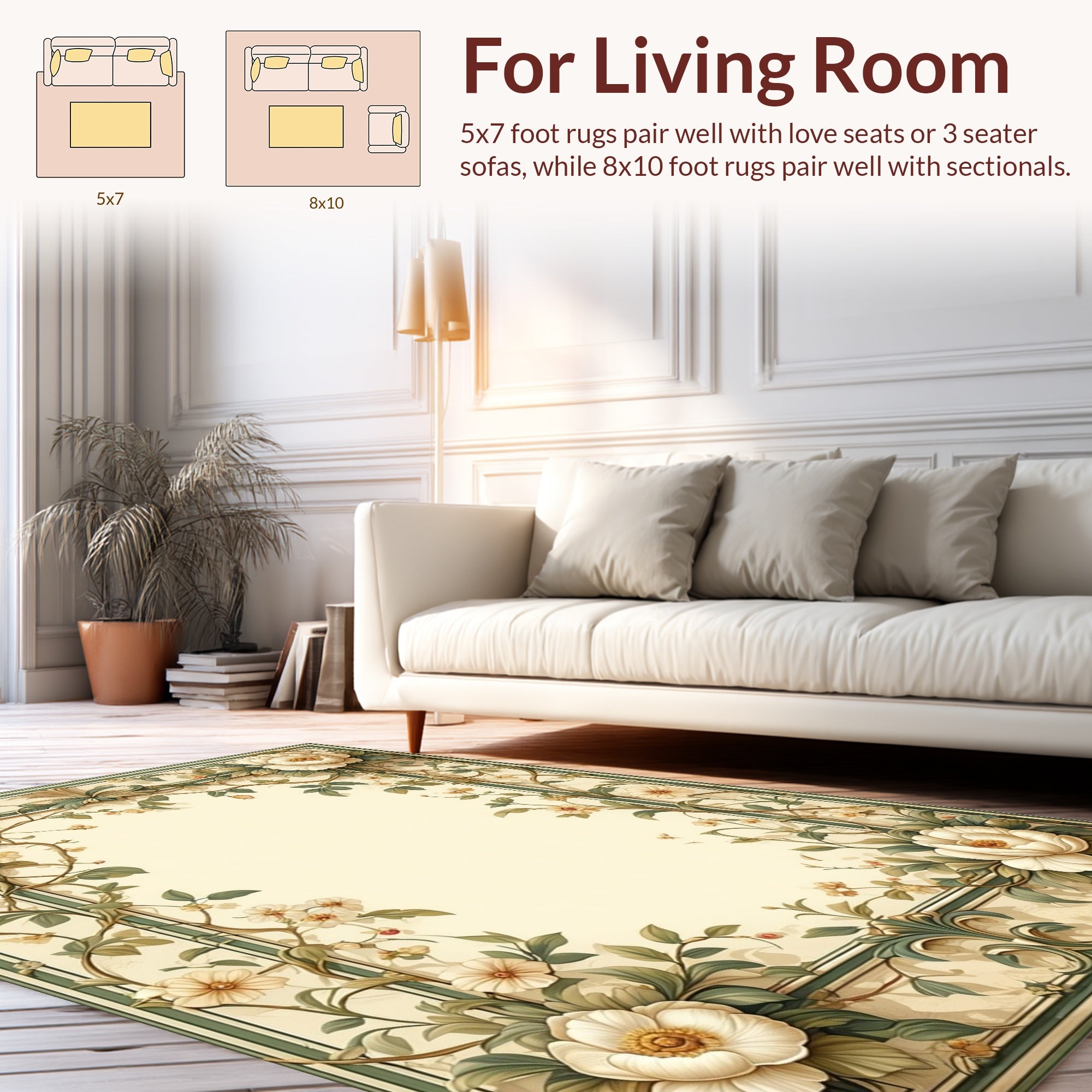 Floral Vines Elegant Border Design Rug