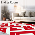 Bold Red Geometric Labyrinth Rug