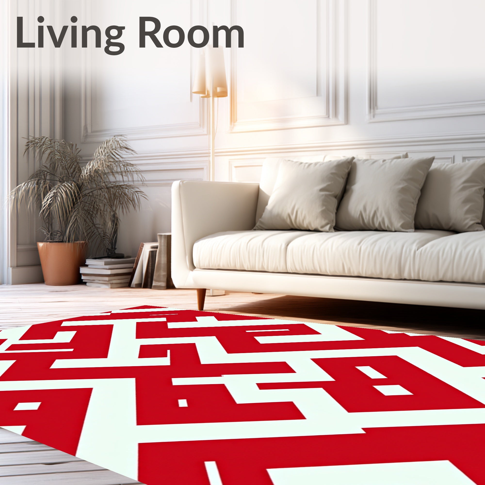 Bold Red Geometric Labyrinth Rug