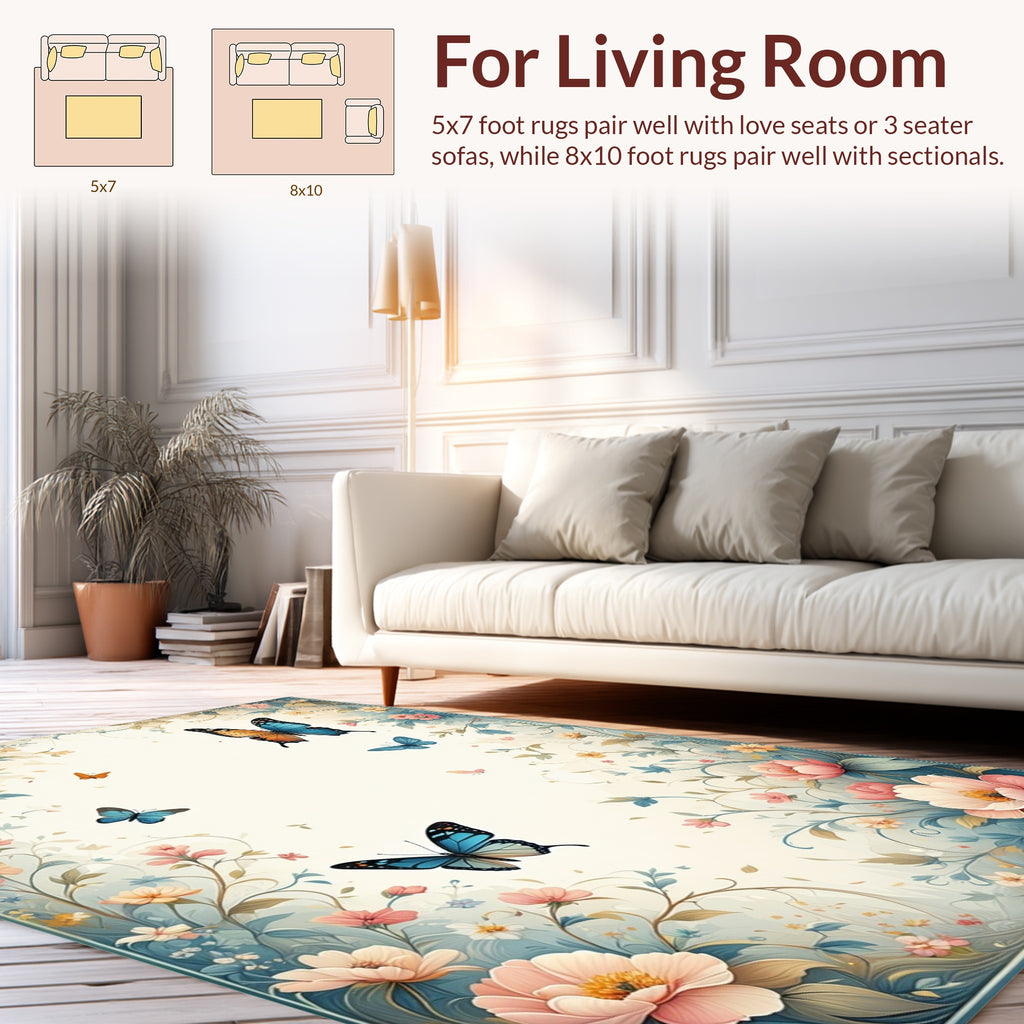 Pastel Floral Butterfly Garden Scenic Rug