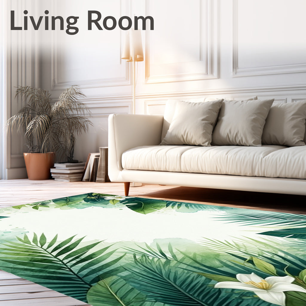 Tropical Greenery Watercolor Leaf Design Rug