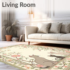 Whimsical Cats Pink Floral Border Rug