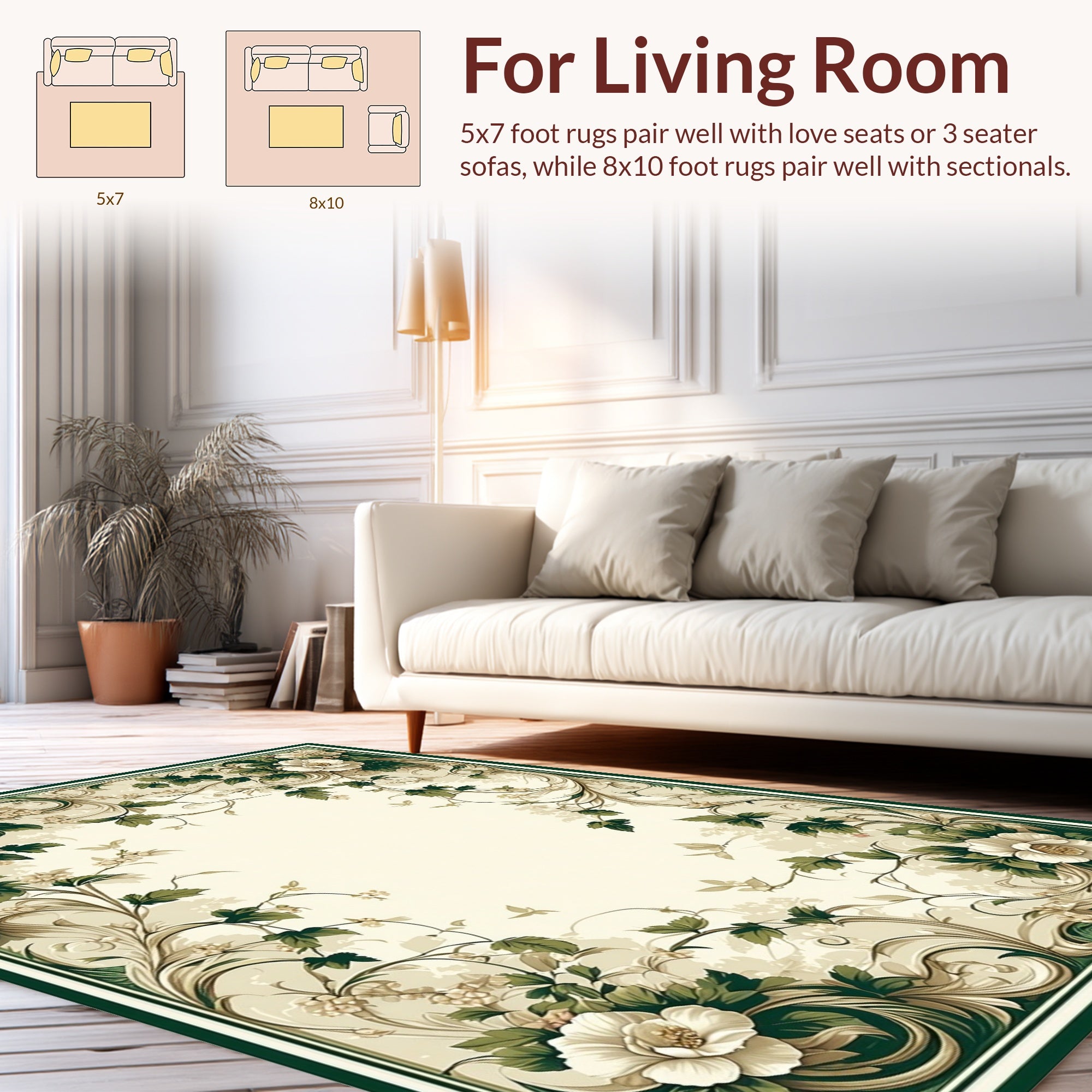 Elegant Floral Vine Swirl Pattern Rug